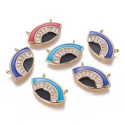 Brass Enamel Pendants, with Cubic Zirconia, Eye, Golden, Mixed Color, 23x13x2.7mm, Hole: 1.2mm(KK-L185-16G)