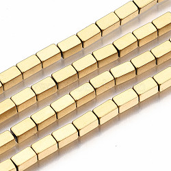 Electroplate Non-magnetic Synthetic Hematite Beads Strands, Cuboid, Real 18K Gold Plated, 5x3x3mm, Hole: 1mm, about 80pcs/strand, 15.94 inch(40.5cm)(G-T114-90G)