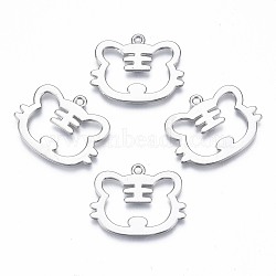 Rack Plating Alloy Pendants, Cadmium Free & Nickel Free & Lead Free, Tiger, Platinum, 22x28x1mm, Hole: 1.8mm(ENAM-N055-059P)