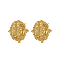 Oval 304 Stainless Steel Stud Earrings, Ion Plating(IP), Real 18K Gold Plated, 23x21mm(STAS-A26-02-02)