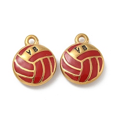 Ion Plating(IP) 304 Stainless Steel Pendants, with Enamel, Real 18K Gold Plated, Volleyball Charm, FireBrick, 17x14x4mm, Hole: 1.6mm(STAS-R008-09G-01)