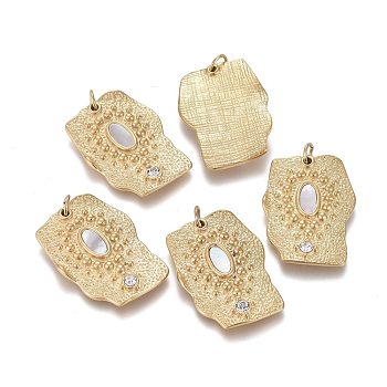 316 Surgical Stainless Steel Pendants, with Jump Rings & Shell & Crystal Rhinestone, Rectangle, Golden, 25x18x2.5mm, Hole: 3.6mm