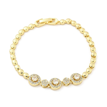 Brass Micro Pave Clear Cubic Zirconia Flat Round Link Chain Bracelets for Women, Golden, 7-1/2 inch(18.9cm)