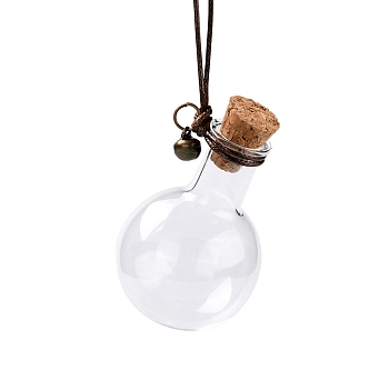Ball-shaped Glass Cork Bottles Ornament, with Waxed Cord & Iron Bell, Glass Empty Wishing Bottles, DIY Vials for Pendant Decorations, Clear, 20~23.5cm, Capacity: 15ml(0.51fl. oz)