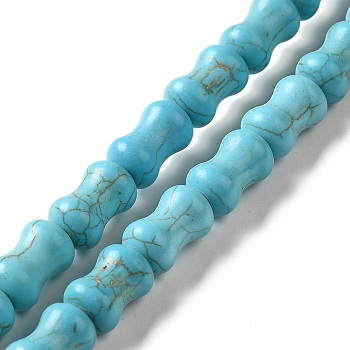 Synthetic Turquoise Dyed Beads Strands, Bone, Turquoise, 13x8mm, Hole: 1mm, about 29pcs/strand, 15''(38.1cm)