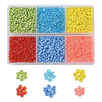 4302Pcs 6 Style 12/0 Round Glass Seed Beads, Opaque & Transparent Colours Luster, Mixed Color, 2~2.5x1.5~2mm, Hole: 0.8~1mm, 767Pcs/style