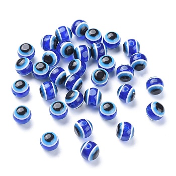 Round Evil Eye Resin Beads, Medium Blue, 11.5~12x11mm, Hole: 2.5mm