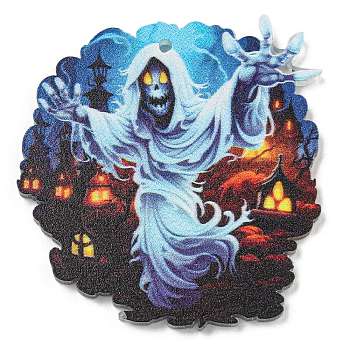 Halloween Themed Double-sided Printed Acrylic Pendants, Light Blue, Skeleton, 41x44x2mm, Hole: 1.6mm