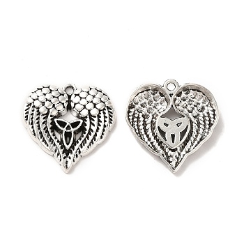 Tibetan Style Alloy Pendants, Wings with Trinity Knot Charm, Antique Silver, 22.5x22x3.5mm, Hole: 1.5mm, about 250pcs/500g
