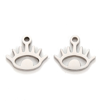 304 Stainless Steel Charms, Laser Cut, Eye, Stainless Steel Color, 8.5x9.5x1mm, Hole: 1.2mm