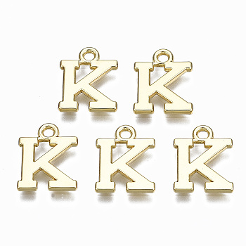 Alloy Charms, Cadmium Free & Nickel Free & Lead Free, Alphabet, Real 16K Gold Plated, Letter.K, 14x11x1mm, Hole: 1.6mm