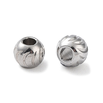 303 Stainless Steel Beads, Round with Moon Pattern, Stainless Steel Color, 4x3mm, Hole: 1.5mm
