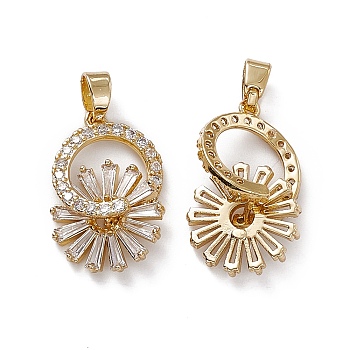 Rack Plating Brass Micro Pave Cubic Zirconia Pendants, Flower Charm, Cadmium Free & Lead Free, Long-Lasting Plated, Real 18K Gold Plated, Clear, 25x17.5x8mm, Hole: 3.5x5.5mm