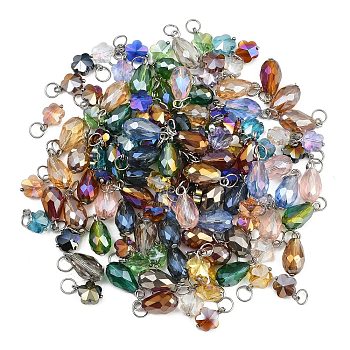 120Pcs 20 Style Electroplate Glass Pendant, Faceted Teardrop & Flower Charms, with Brass Ball Head Pins and 304 Stainless Steel Open Jump Rings, Mixed Color, 15~20mm, Holer: 5.4mm, 6Pcs/style
