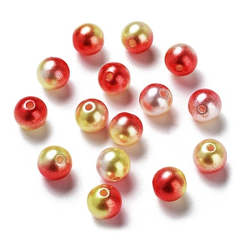Rainbow ABS Plastic Imitation Pearl Beads, Gradient Mermaid Pearl Beads, Round, Red, 9.5~10x9mm, Hole: 1.6mm, about 1000pcs/500g