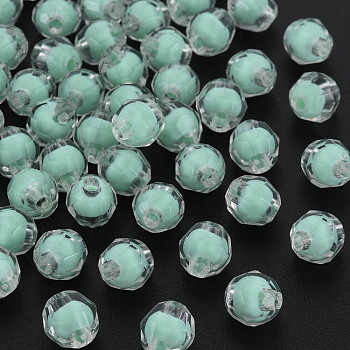 Transparent Acrylic Beads, Bead in Bead, Faceted, Round, Aquamarine, 8x7.5mm, Hole: 2mm, about 2000pcs/500g