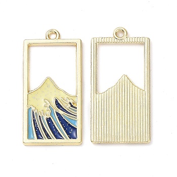Alloy Enamal Pendants, Lead Free & Cadmium Free, Rectangle with Wave Charms, Golden, 33x16x1.5mm, Hole: 1.4mm