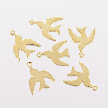201 Stainless Steel Charms, Swallow, Golden, 14x11x0.4mm, Hole: 1mm