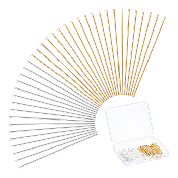 100Pcs 2 Colors Brass Flat Head Pins, Lead Free & Cadmium Free, Mixed Color, 22 Gauge, 30x0.6mm, Head: 2mm, 50pcs/color