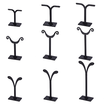 Black Pedestal Display Stand, Jewelry Display Rack, Earring Tree Stand, Black, 5.8~7x8.5~14.5cm, 3 Stands/Set, 1set