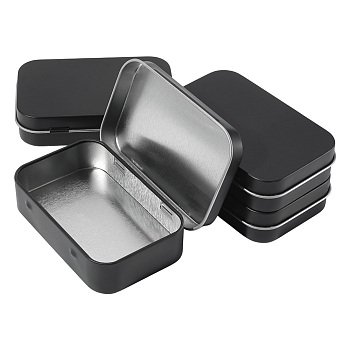 4Pcs Iron Jewelry Storage Boxes with Hinged Lid, for DIY Candles, Dry Storage, Spices, Tea, Candy, Party Favors, Rectangle, Black, 9.8x6.35x2.25cm