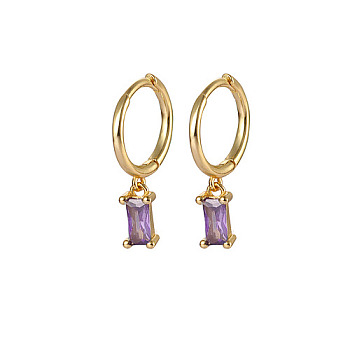 Real 18K Gold Plated 925 Sterling Silver Dangle Hoop Earrings for Women, Rectangle, Lilac, 19.8mm