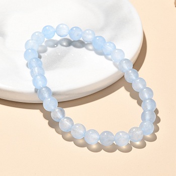 Natural & Dyed White Jade Bead Stretch Bracelets, Imitation Aquamarine, Round, Dyed, Inner Diameter: 2 inch~2-3/8 inch(5~6cm), Bead: 5.8~6.8mm