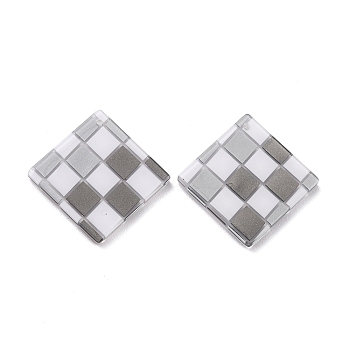 Checkerboard Style Rhombus Acrylic Pendants, Gray, 28x28x2.5mm, Hole: 1.2mm
