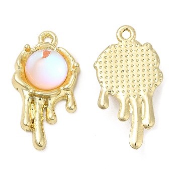 Alloy Pendants, with Glass, Cadmium Free & Lead Free, Flat Round Melting Charms, Light Gold, 24x15x5mm, Hole: 1.6mm