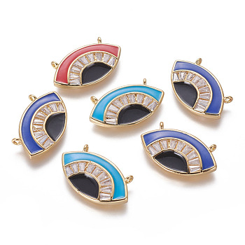 Brass Enamel Pendants, with Cubic Zirconia, Eye, Golden, Mixed Color, 23x13x2.7mm, Hole: 1.2mm