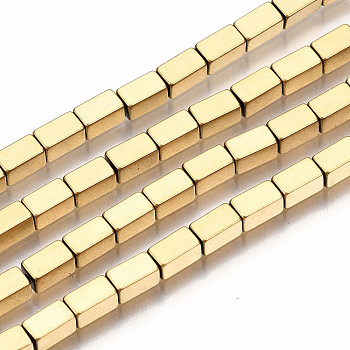 Electroplate Non-magnetic Synthetic Hematite Beads Strands, Cuboid, Real 18K Gold Plated, 5x3x3mm, Hole: 1mm, about 80pcs/strand, 15.94 inch(40.5cm)