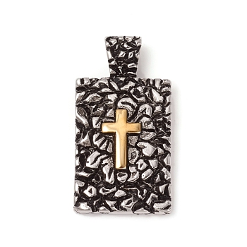 304 Stainless Steel Bible Pendants, Rectangle with Word Isaiah 41:10, Antique Silver & Golden, 45x24x8mm, Hole: 9x5mm
