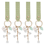 4Pcs Plastic Flower Pendant Keychains, with PU Imitation Leather Belt and Alloy Key Ring, Golden, 175mm(AJEW-DC0003-43)