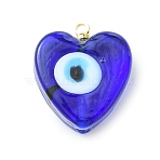 Handmade Evil Eye Lampwork Pendants, Heart Charms, Royal Blue, 16.5~17x16~16.5x7.5~8.5mm, Hole: 1.6mm(PALLOY-JF05643-01)