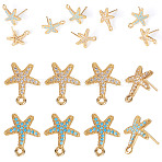 8Pcs 2 Colors Brass Micro Pave Cubic Zirconia Stud Earring Findings, Starfish, Nickel Free, Long-Lasting Plated, Real 18K Gold Plated, Mixed Color, 14x12mm, Hole: 1.2mm, Pin: 0.7mm, 4pcs/color(KK-TA0002-62)