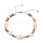 Synthetic Turquoise and Shell Bracelets, with Iron Spacer Beads, WhiteSmoke, Inner Diameter:2-1/8~3-3/8 inch(5.4~8.7cm)(BJEW-JB11510-02)