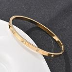 304 Stainless Steel Rhinestone Bangles for Women, Ion Plating(IP), Real 18K Gold Plated, Inner Diameter: 2x2-3/8 inch(5.1x60cm)(X-BJEW-Z092-05G)