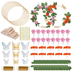 DIY Wreath Making Kits, include Iron Hoop & Wire, Wood Pedestal, Artificial Flower, Paper Wall Stickers, Mixed Color, 300x3mm, Inner Diameter: 295mm, 12pcs(DIY-NB0015-08)