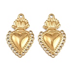 304 Stainless Steel Pendants, Ion Plating(IP), Sacred Heart Charm, Real 18K Gold Plated, 27.5x17x3mm, Hole: 1.6mm(STAS-L295-07G)