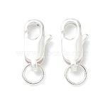 Brass Lobster Claw Clasps, Long-Lasting Plated, Lead Free & Cadmium Free, Rack Plating, with Jump Ring, Oval, 925 Sterling Silver Plated, 12x6x3mm(KK-H532-18S)