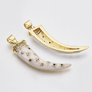 Brass Micro Pave Cubic Zirconia Pendants, with Enamel and Brass Snap on Bails, Scabbard/Tusk, Real 18K Gold Plated, Creamy White, 28x9x5mm, Hole: 3x5mm(KK-N227-02C)