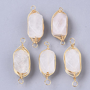 Natural Quartz Crystal Links connectors, Brass Wire Wrapped Links, Faceted, Column, Golden, 22.5~32x9~12x8~9mm, Hole: 1.2mm(G-T131-04E)