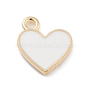 Light Gold Plated Alloy Enamel Charms, Cadmium Free & Lead Free, Heart Charm, White, 13x11x2mm, Hole: 1.5mm(ENAM-M219-06KCG-03)