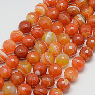 Natural Striped Agate/Banded Agate Beads Strands, Faceted, Dyed, Round, Orange Red, 6mm, Hole: 1mm(G-G581-6mm-10)