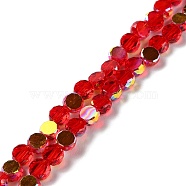 Transparent Electroplate Glass Beads Strands, AB Color, Faceted Flat Round, Red, 6x3mm, Hole: 1.2mm, about 98~100pcs/strand, 20.08''~20.87''(51~53cm)(GLAA-Q099-I01-08)