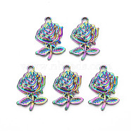 201 Stainless Steel Flower Pendants, Rose, for Valentine’s Day, Rainbow Color, 23.5x15.5x3.5mm, Hole: 2mm(STAS-S119-060)