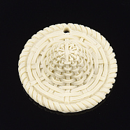 Resin Pendants, Imitation Woven Rattan Pattern, Straw Hat, Cornsilk, 40x16mm, Hole: 2mm(RESI-T029-09B)