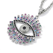 Rack Plating Brass Micro Pave Colorful Cubic Zirconia Eye Pendant Rope Chain Necklaces, Cadmium Free & Lead Free, Long-Lasting Plated, Platinum, 17.60 inch(44.7cm)(NJEW-P317-01P)