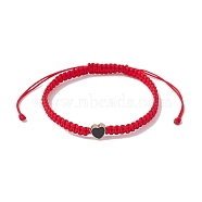 Nylon Thread Braided Bead Adjustable Bracelets, with Alloy Enamel Heart, for Women, Red, Inner Diameter: 2-3/8~4-1/8 inch(6.1~10.6cm)(BJEW-JB09768-02)