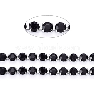 304 Stainless Steel Rhinestone Strass Chains, with Spool, Rhinestone Cup Chains, Stainless Steel Color, Jet, 3x3x2.7mm, about 32.8 Feet(10m)/roll.(STAS-T055-01P-A)